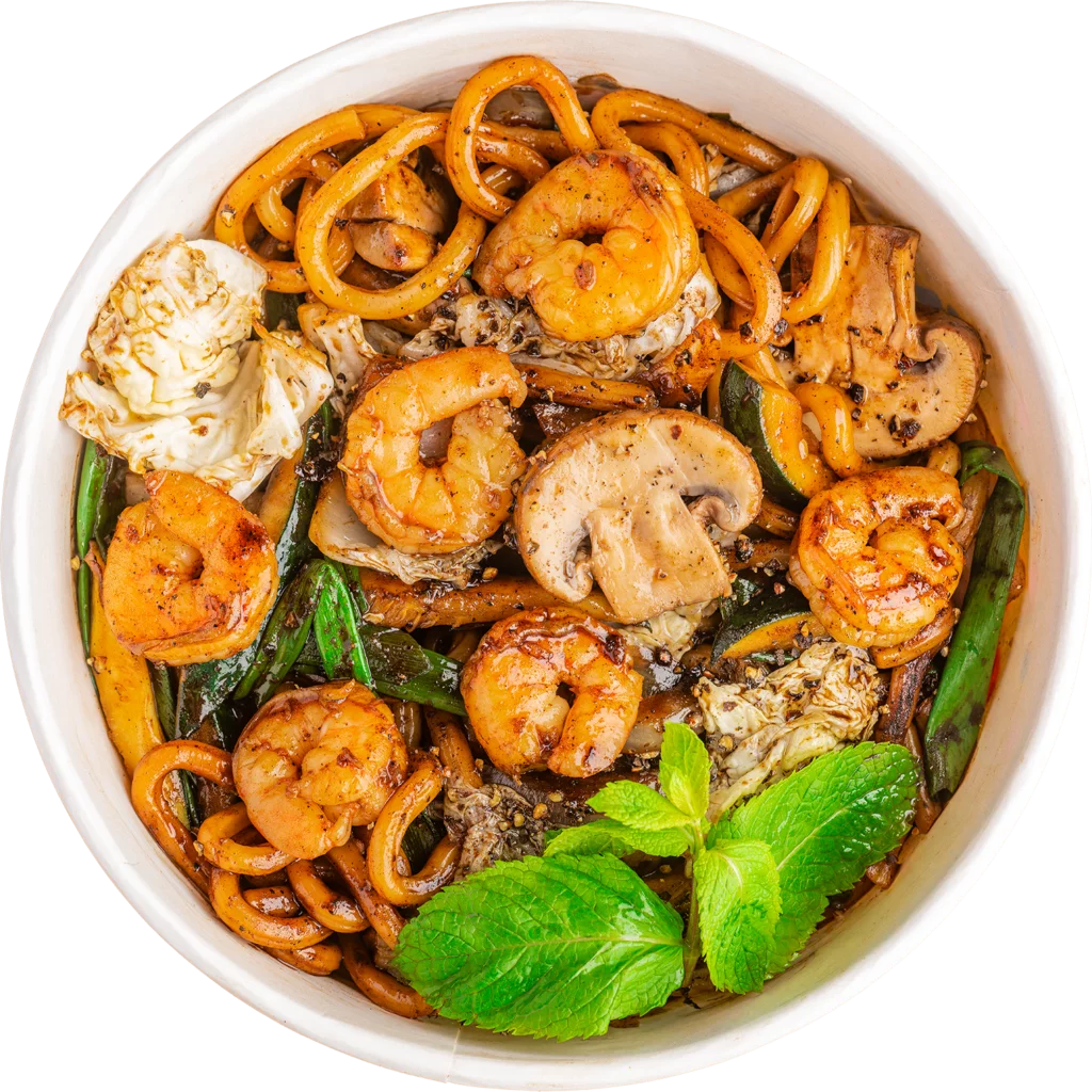 Udon Stir Fry z krewetkami w Hulthai.